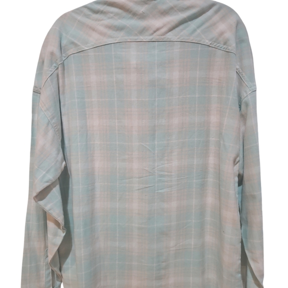 Dickies Women Oversize Flannel Winter Shirt Size M Soft Gray Turquoise Plaid - Picture 6 of 8